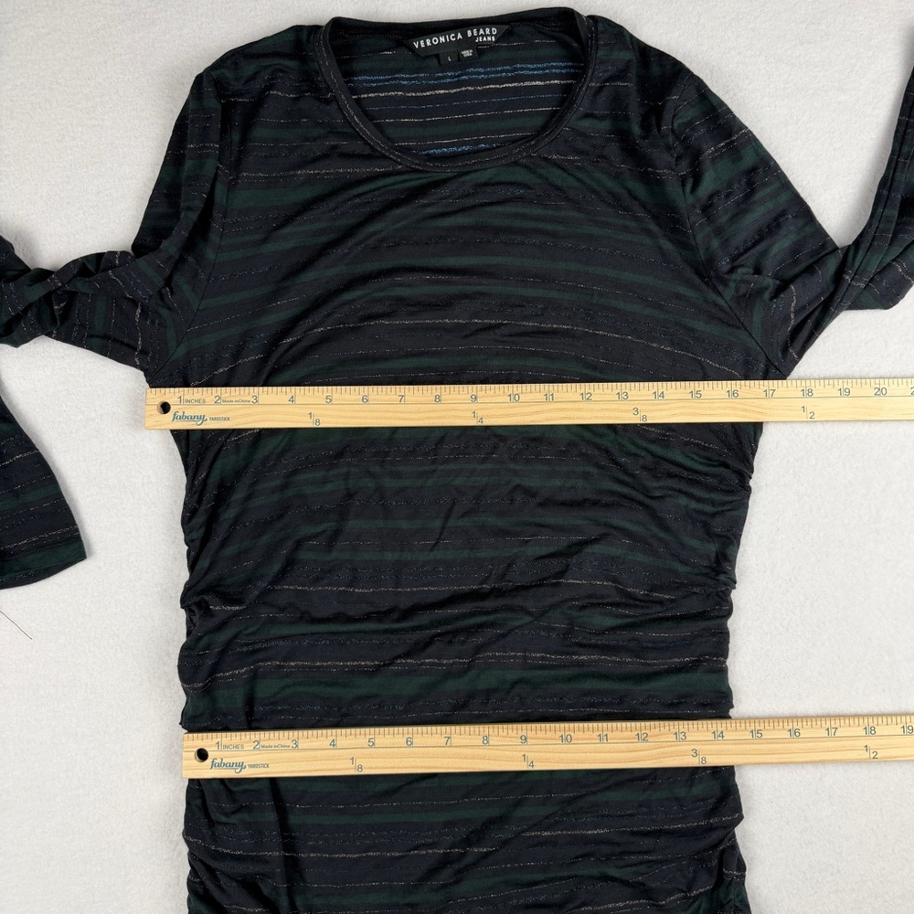 Veronica Beard Jeans Women's Daphne Ruched Striped Dress Black Green Large - Picture 4 of 10